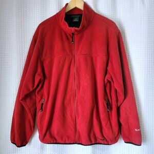 LL Bean Fleece Jacket Men XL Polartec Regular Red Full Zip Pocket Hiking Outdoor